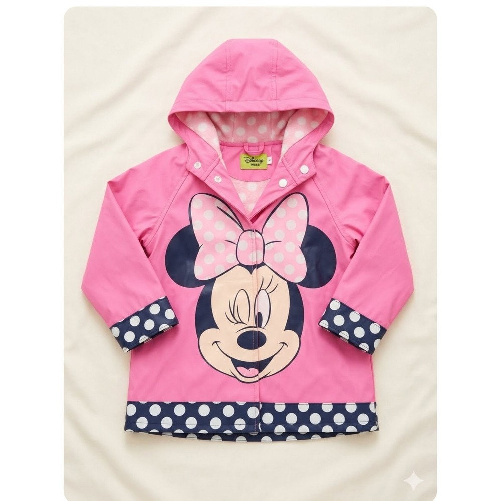 Western Chief Disney Minnie Mouse Pink Polka Dot Hooded Raincoat Girls 4T